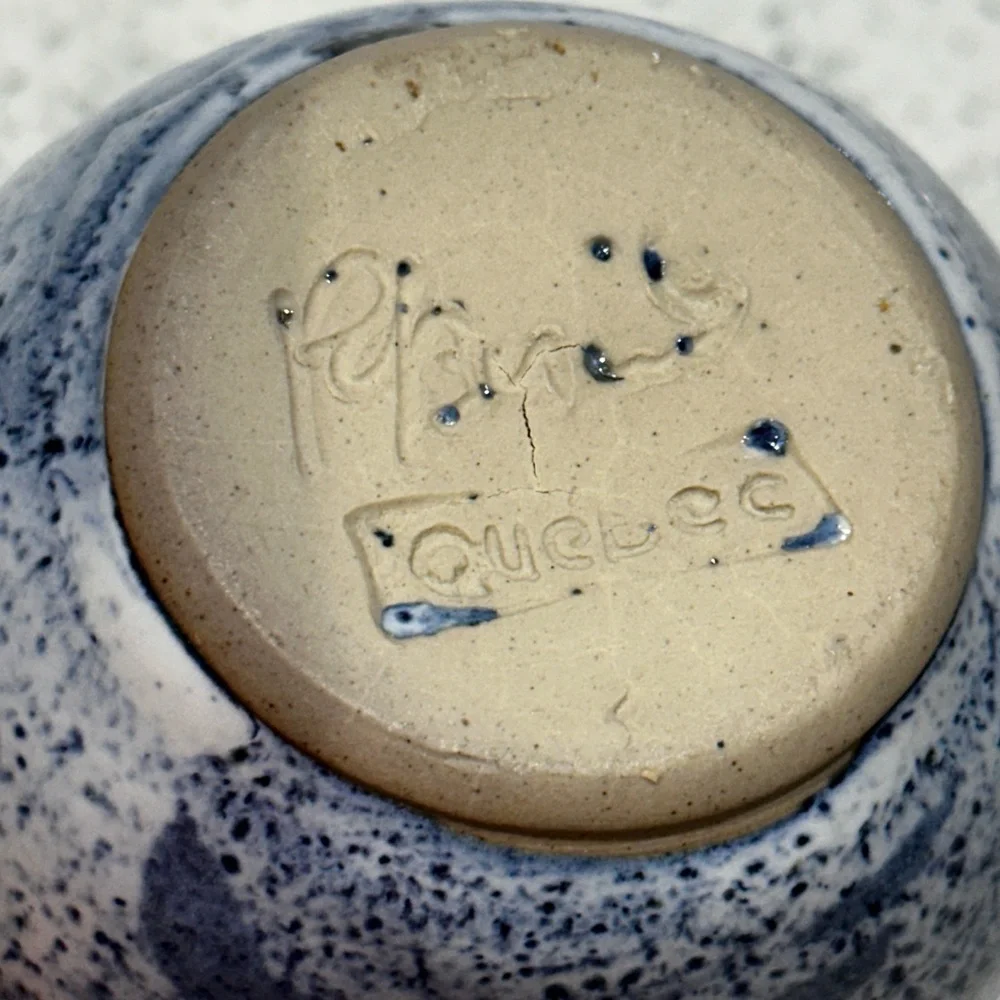Vintage Blue Speckled Studio Pottery Vase with Floral Detail - Picture 3 of 7